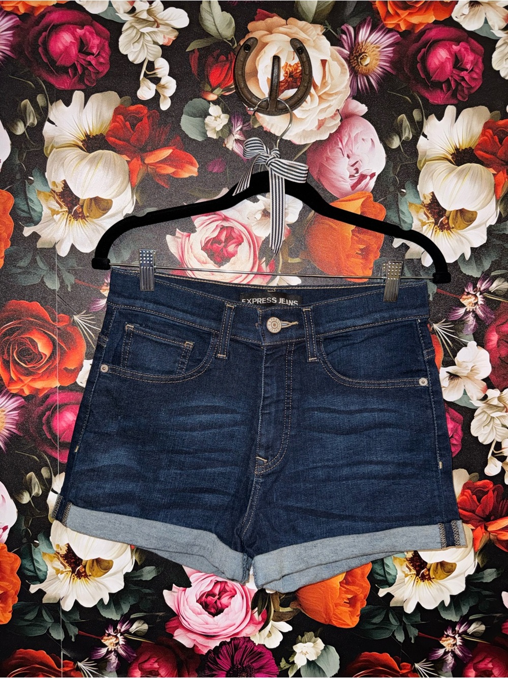 Women's Dark Wash Blue Rolled Hem Denim Shorts